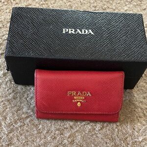 Prada Red Leather Key & Card Holder